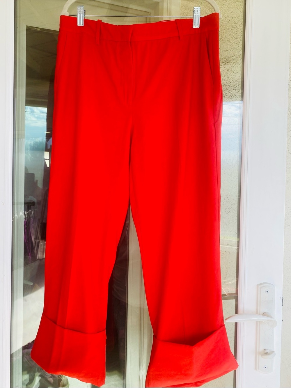 ZARA Red Orange Cuffed Cropped Wide Leg Pants Size Large
